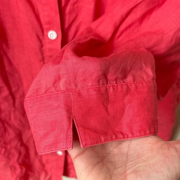 Lafayette 148 women’s 100% linen Coral pink Button-Down 3/4 sleeve Shirt 12 EUC - Picture 6 of 11